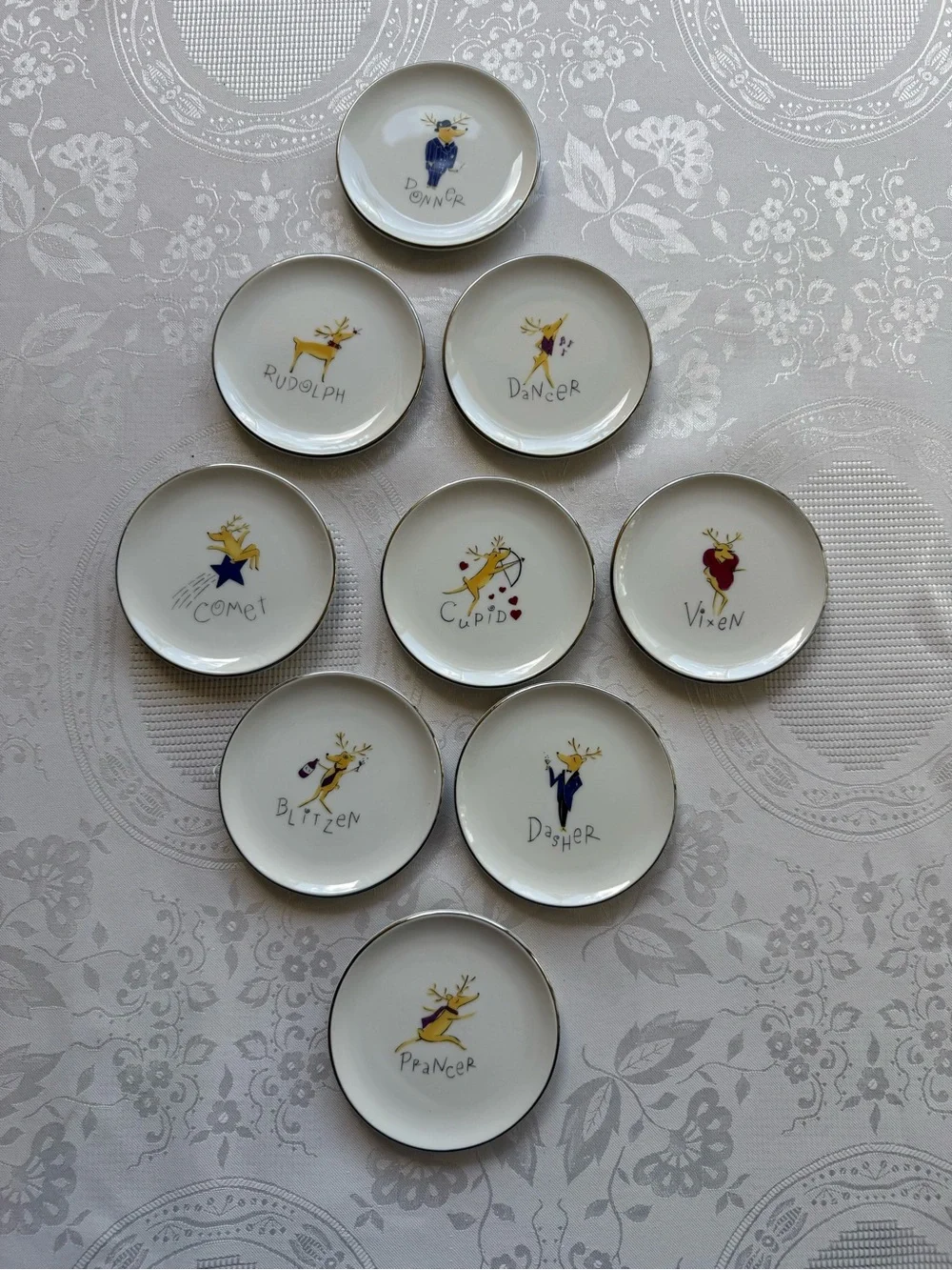 Pottery Barn White Reindeer Complete Set Of 9 Coasters Accent Plates Multicolor